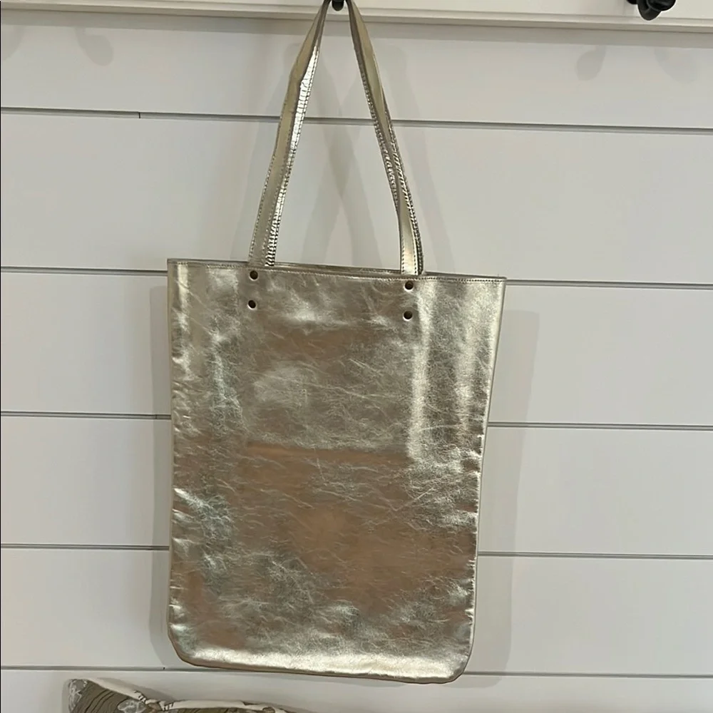 Italian Leather Elegant Gold Tote Bag